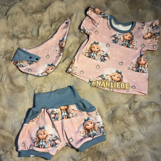 Kinderstoff 0,5m Rib Jersey Meterware "Mädchen im Wunderland"