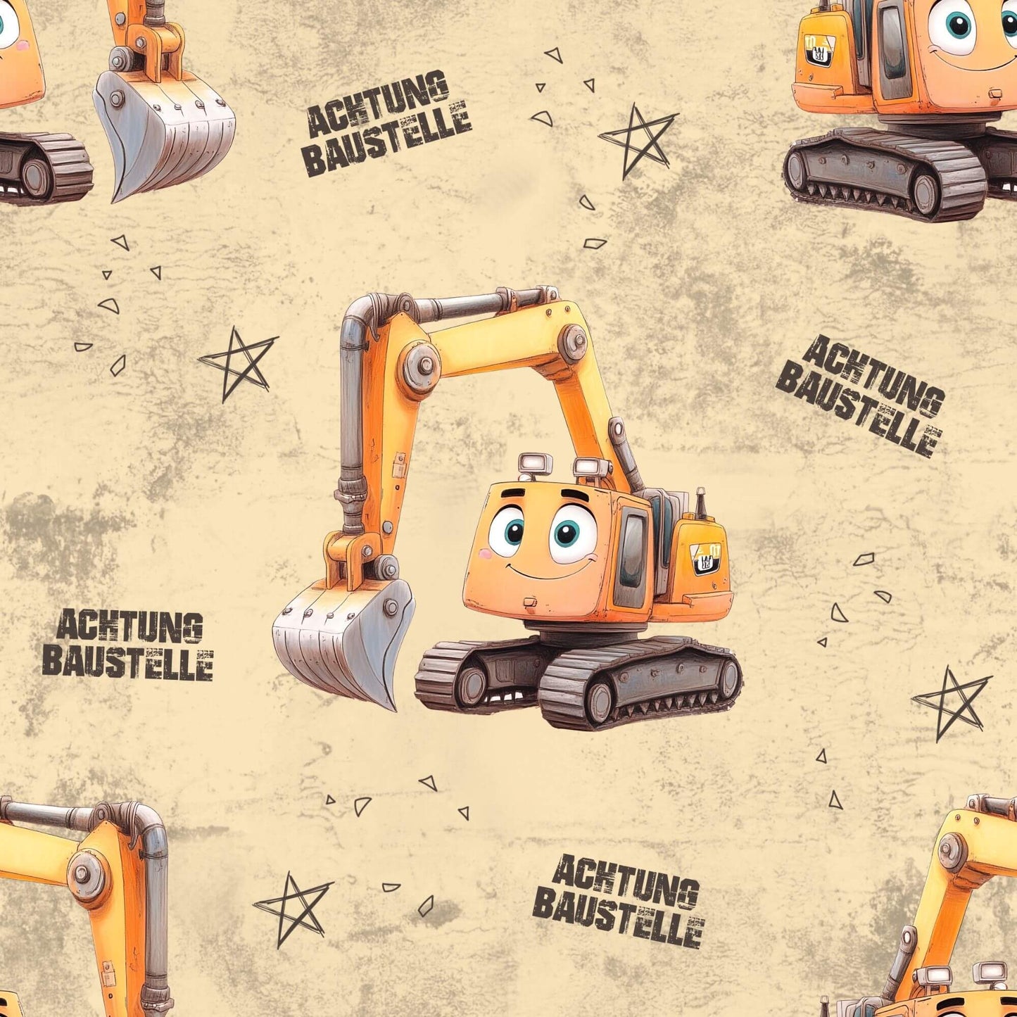 Achtung Baustelle Badestoff UV50+ Meterware – Bagger Kinderstoff Jungen