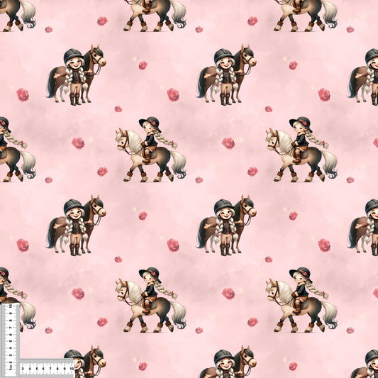 Reiterin in rosa | Pferde Badestoff UV50+ Meterware | Kinderstoff für Bademode