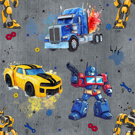 Kinderstoff Roboter 0,5m French Terry "RobotCars" in grau