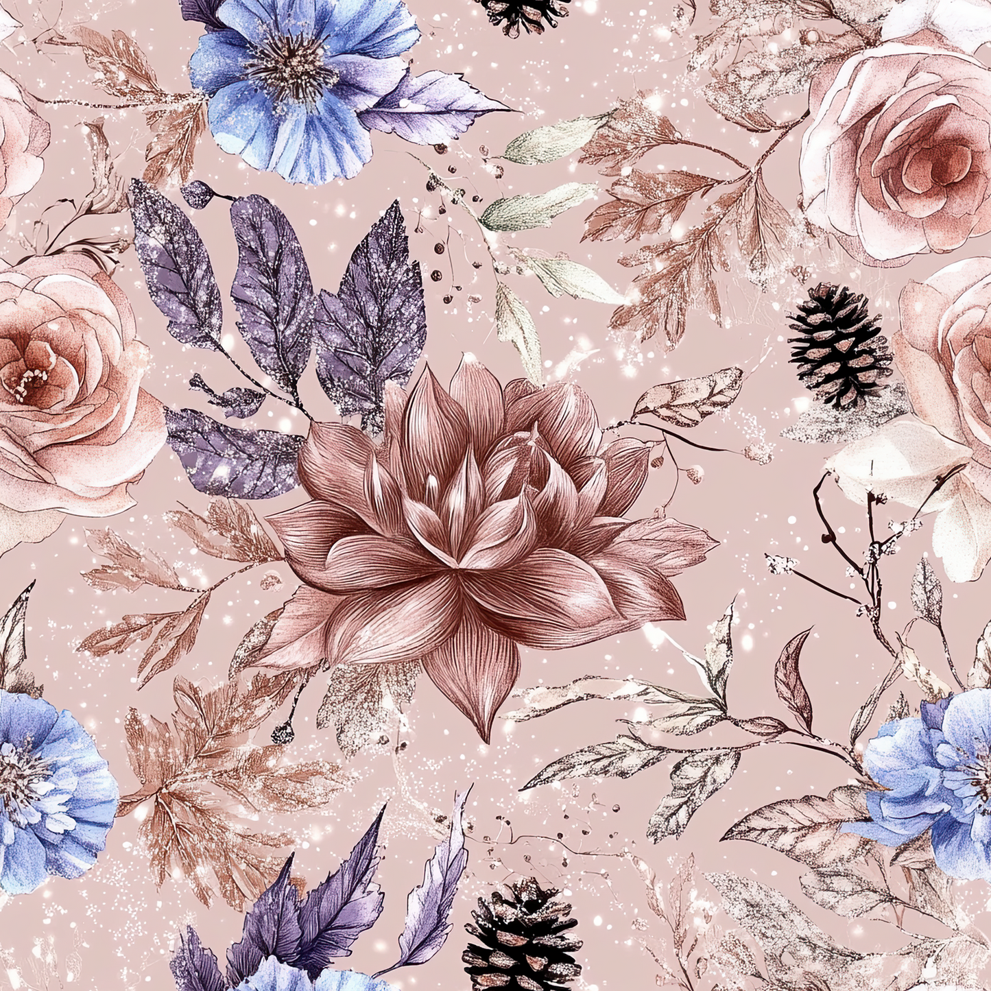 Kupferblütenzauber| Blumen Stoff Meterware | Herbststoff