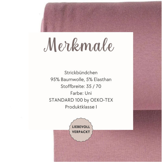 Bündchen Stoff in Altrosa - Feinripp