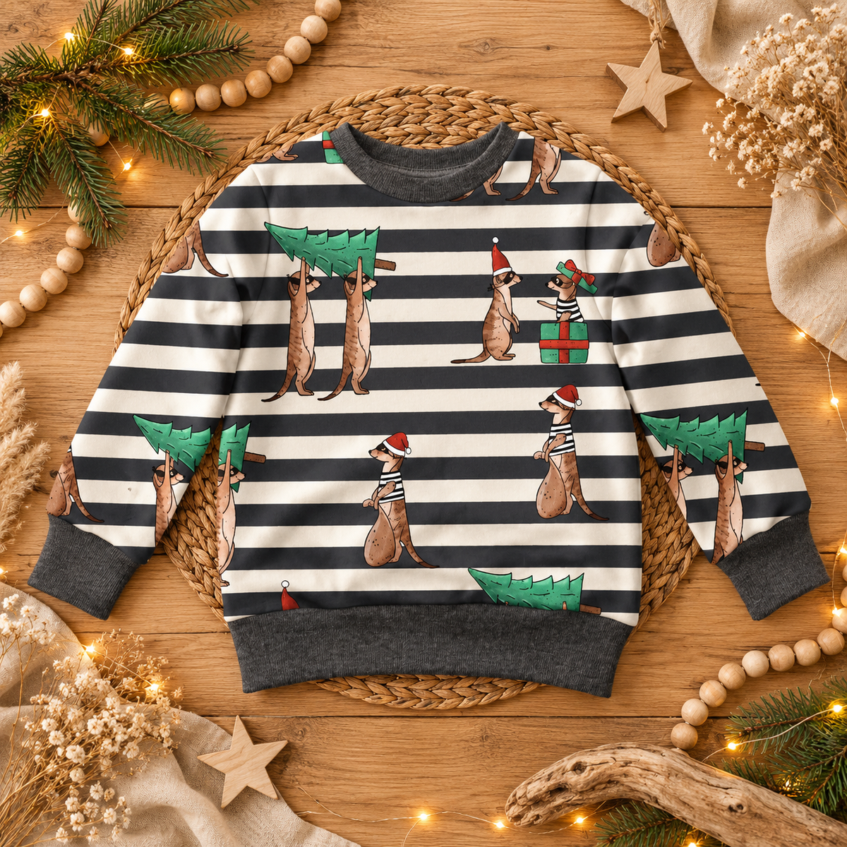 Kinderpullover „Erdmännchen Weihnachtsbande“ – Handmade aus Baumwolle