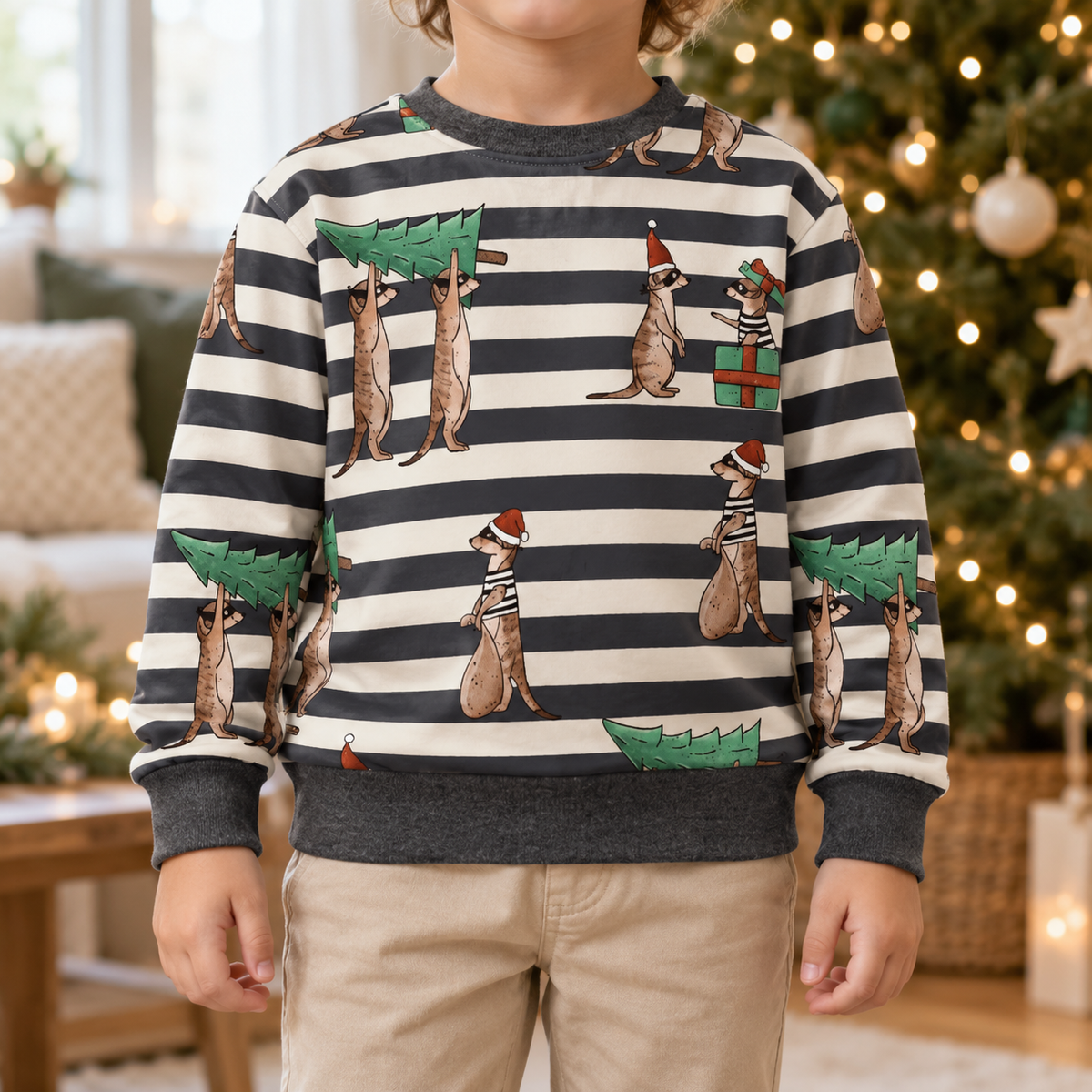 Kinderpullover „Erdmännchen Weihnachtsbande“ – Handmade aus Baumwolle