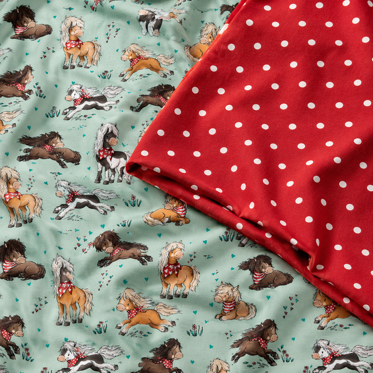 Pferdehorde Katzengold Design | Pferde Kinderstoff mit Kombi