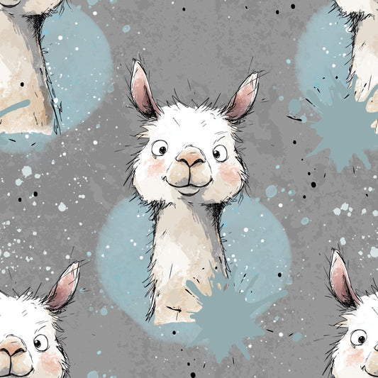 Kinderstoff 0,5m Rib Jersey Meterware „Lama" in grau