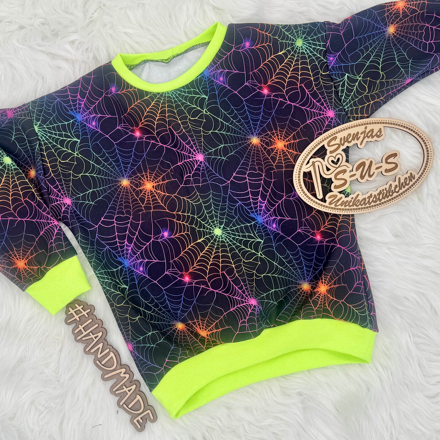 Halloween Spinnennetz Neon Kinderstoff Nähbeispiel – Jersey Meterware