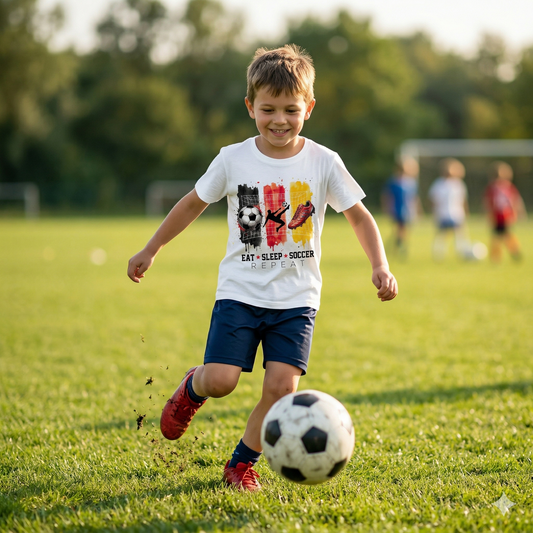 Eat Sleep Soccer Repeat | Fussball Bügelbild für Kleidung & Accessoires