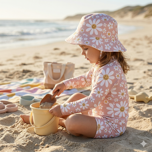 Smiley Daisies | Retro Blumen Softshell Stoff Meterware | wasserabweisender Kinderstoff