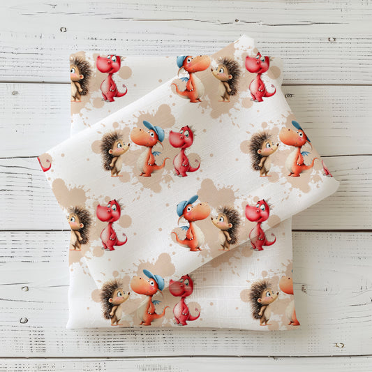Drachenfreunde | Drachen Softshell Stoff Meterware | wasserabweisender Kinderstoff