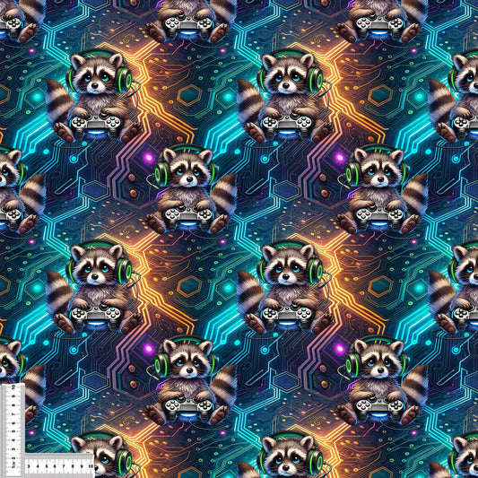 Gamer Waschbär | Gaming Stoff Meterware | French Terry Kinderstoff