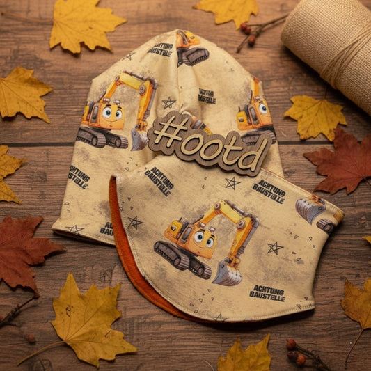 Achtung Baustelle | Bagger Stoff Meterware | Kinderstoff