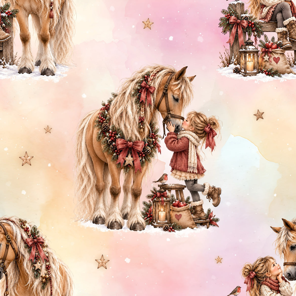 Weihnachtspony | Weihnachts Pferde Stoff Meterware | Kinderstoff