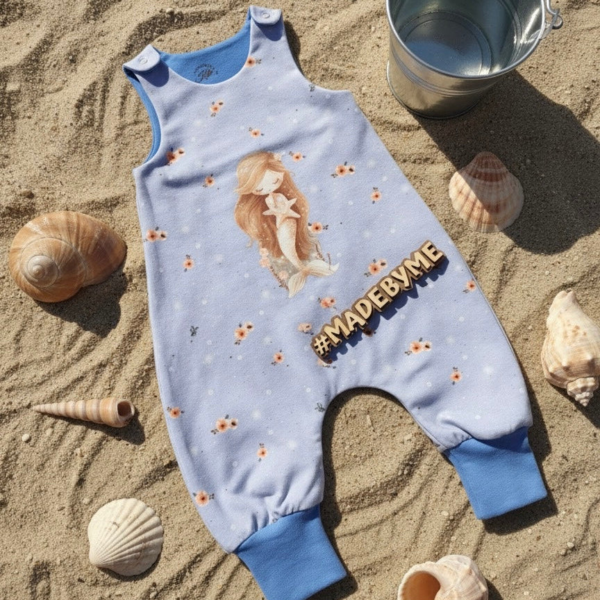 Baby Strampler Meerjungfrau Set blau handgenäht · Gr. 56–80 · Mädchen · Handmade by Kati