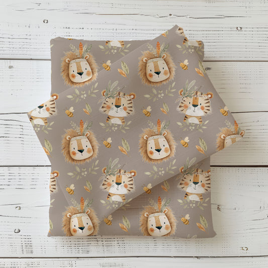 Boho Safari Freunde | Safari Tiere Stoff Meterware | Jersey Kinderstoff