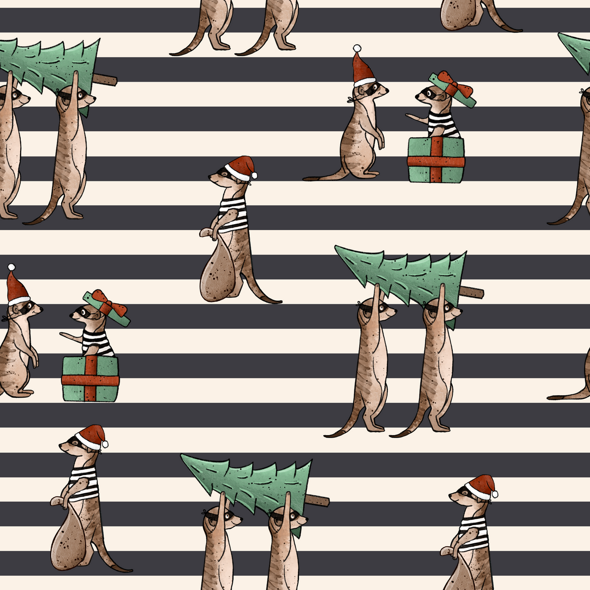Erdmännchen Weihnachtsbande Stoff Meterware – Kinderstoff | Katzengold Design