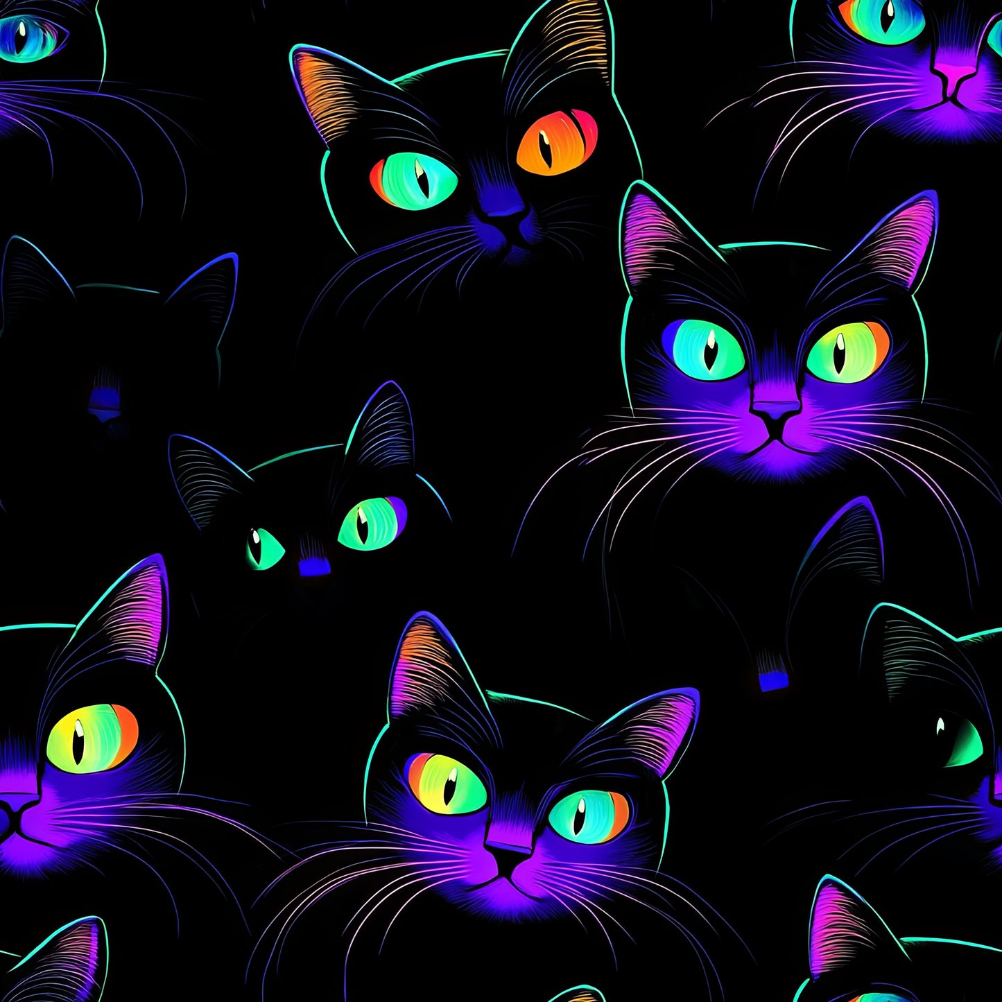 Neon Halloween Katzen Kinderstoff Meterware – Jersey French Terry Handmade by Kati