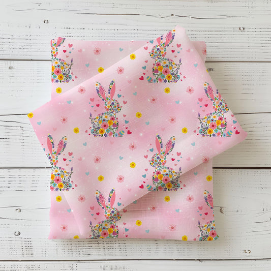 Jersey Osterstoff für Kinder Pink oder French Terry Stoff mit süßen Ostermotiv.