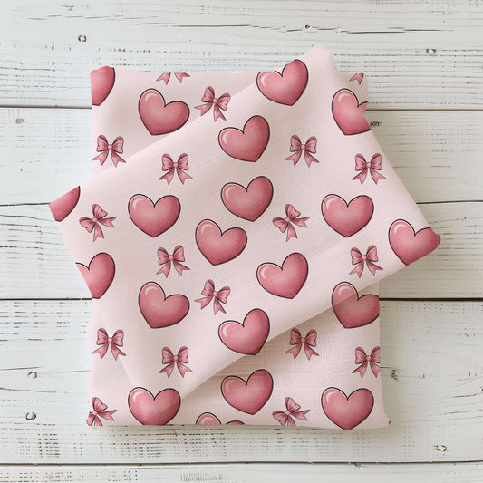 Herzschleife | Herzen Softshell Stoff Meterware | wasserabweisender Kinderstoff