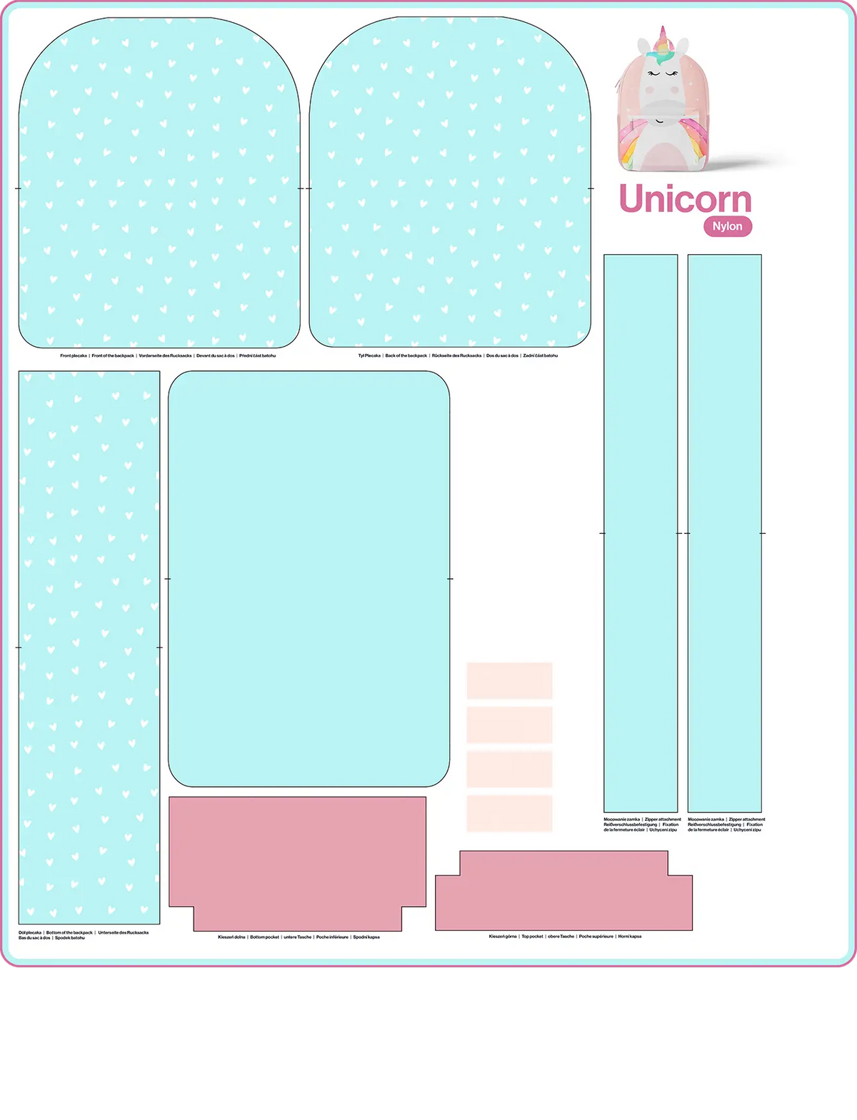Rucksack Nähpanel für Kinder – Einhorn Motiv Panel für DIY Kinderrucksack