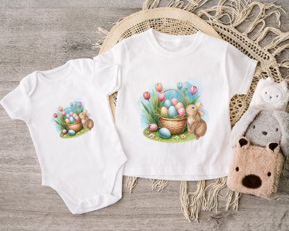 Hasen Korb Bügelbild 15cm – DTF Transfer Oster Applikation Kindershirt