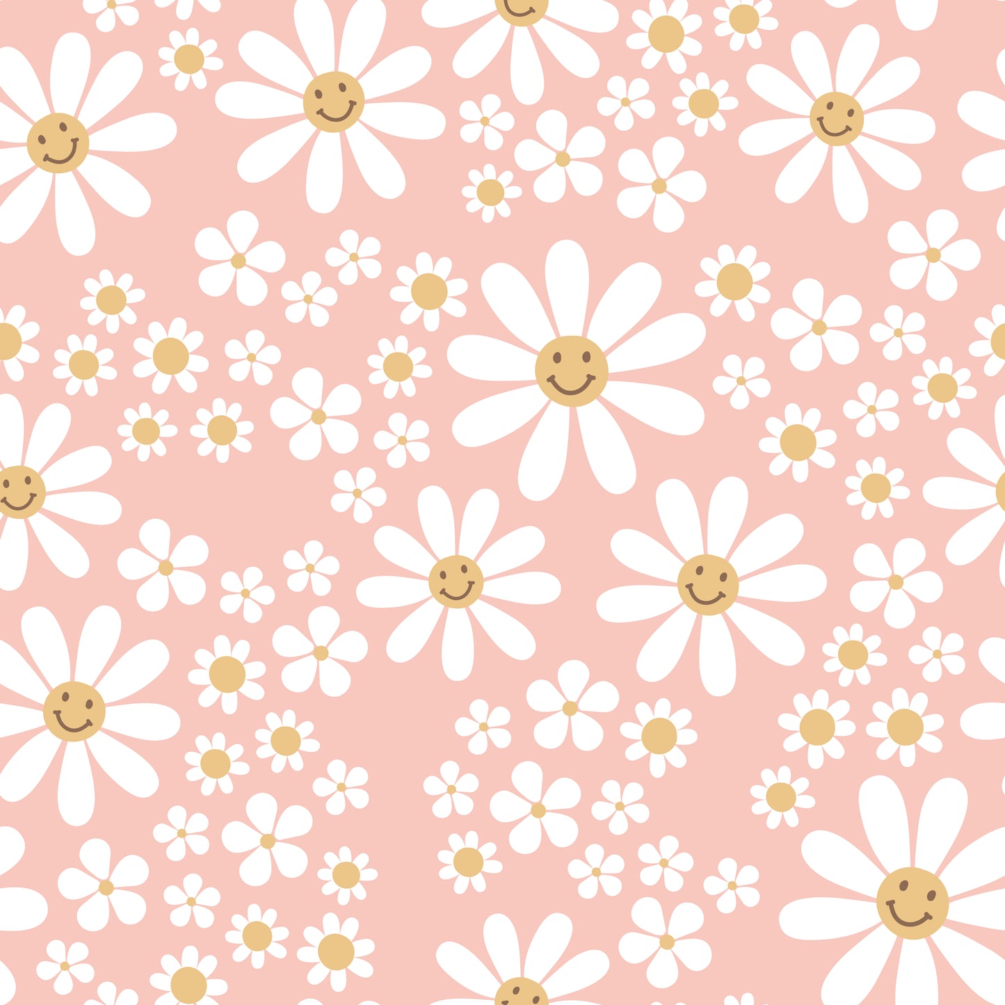 Smiley Daisies | Retro Blumen Stoff Meterware
