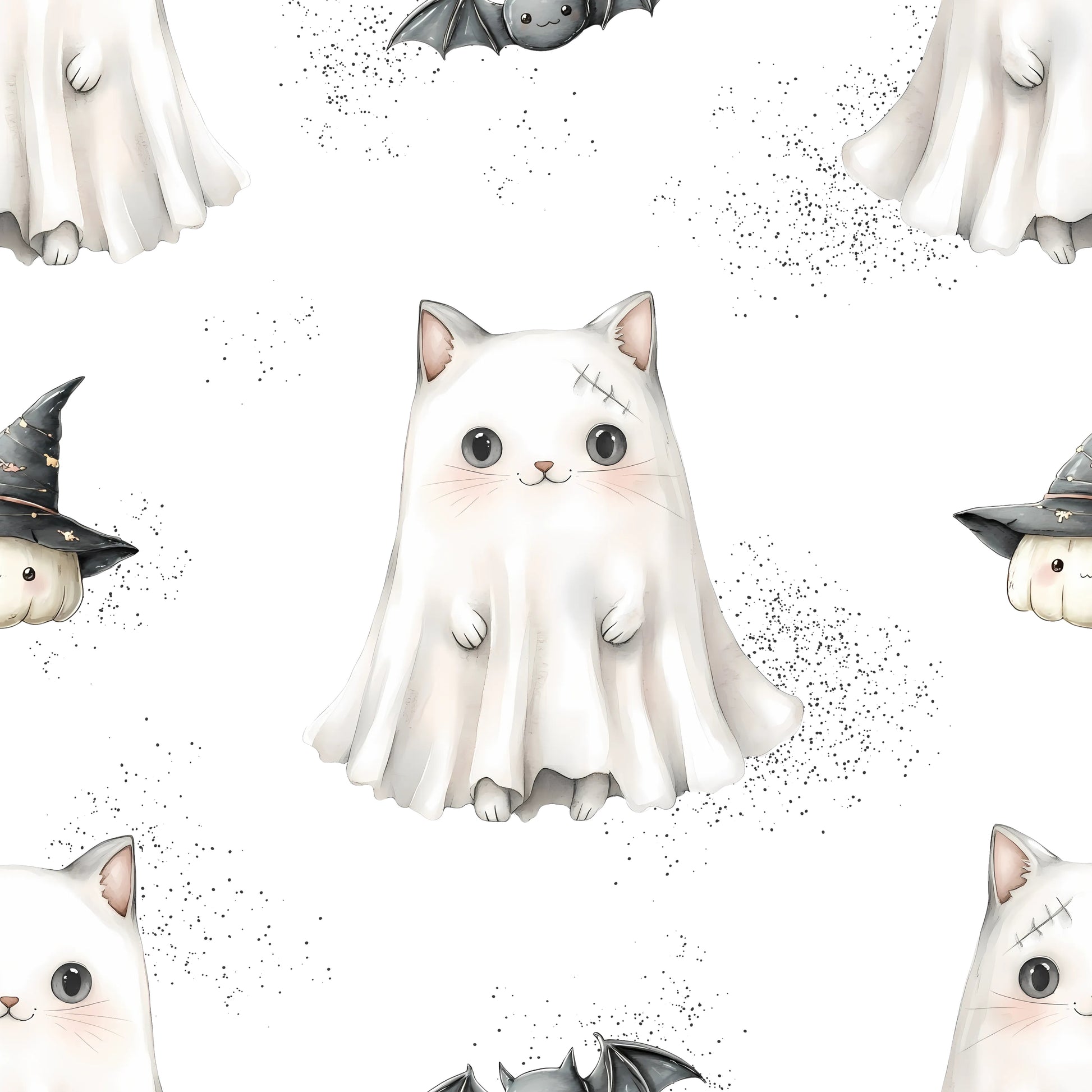 Halloween Katzen Gespenst Kinderstoff Meterware – Jersey French Terry Handmade by Kati