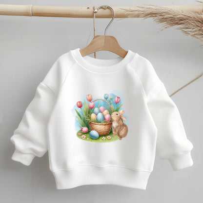Hasen und Korb Bügelbild Oster – DTF Transfer Kinderkleidung Handmade by Kati
