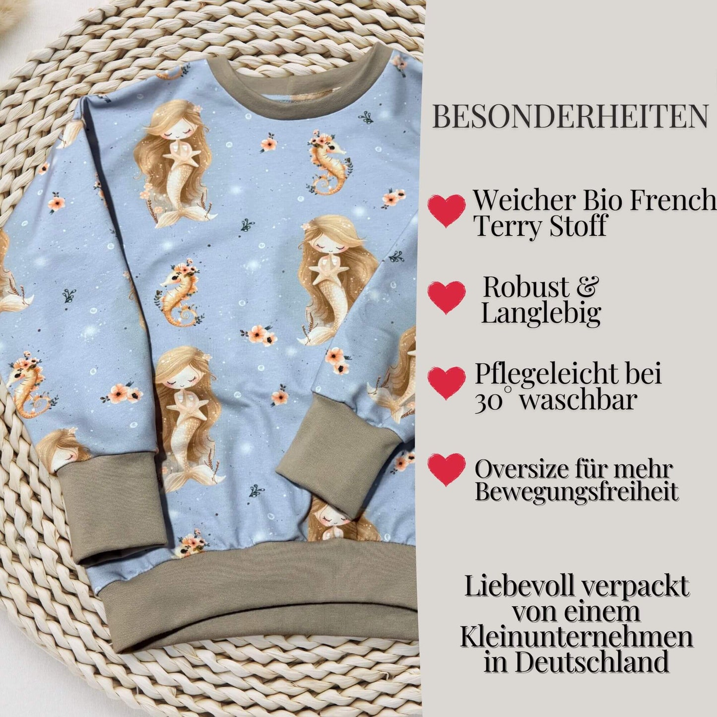 Meerjungfrau Kinderpullover Vorderansicht – Sweatshirt French Terry handgemacht
