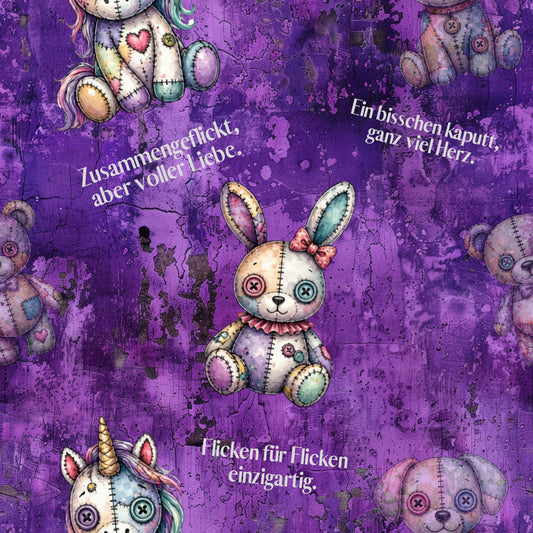 Flickenliebe in Lila Stoff Meterware | Patchwork Kinderstoff
