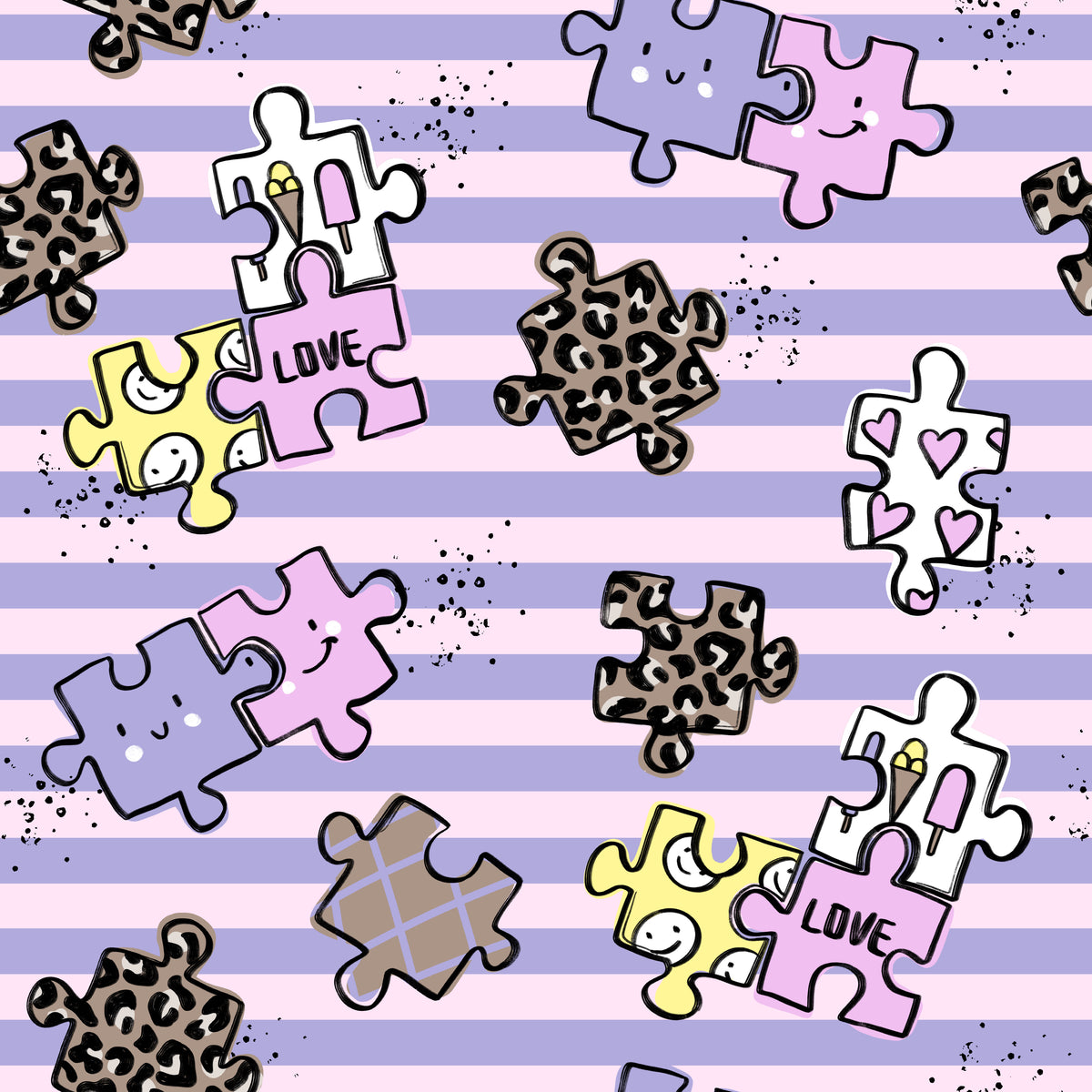 Puzzle Stoff „Puzzle Love" - Kinderstoff Meterware | Katzengold Design