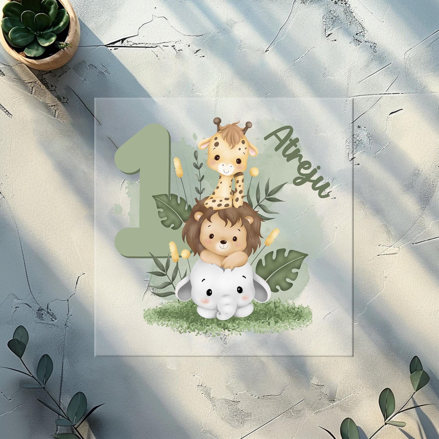 Geburtstag Bügelbild Safari Tiere – personalisierbar mit Name und Zahl