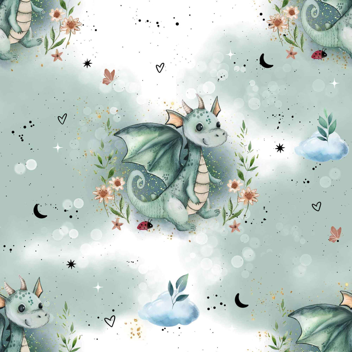 Little Dragon Badestoff UV50+ Meterware – Drachen Kinderstoff pastell