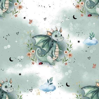 Little Dragon Kinderstoff Meterware – Drachen Jersey French Terry pastell Handmade by Kati