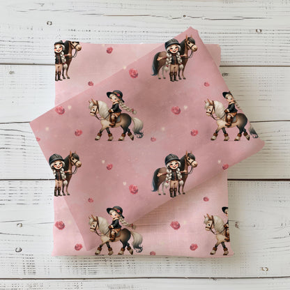 Pferdeglück altrosa Kinderstoff Meterware – Mädchen mit Pferd Jersey Handmade by Kati