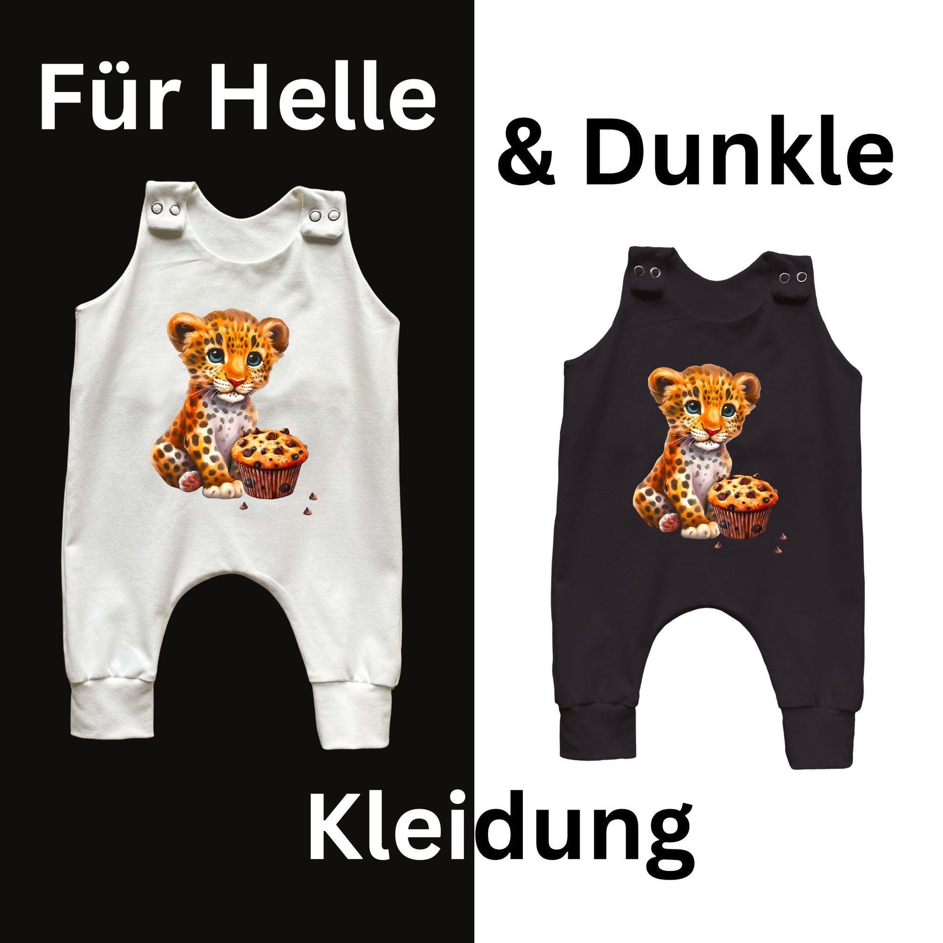 Baby Leopard Muffin Bügelbild Anwendungsbeispiel – DTF Transfer auf Kinderkleidung