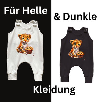 Baby Leopard Muffin Bügelbild Anwendungsbeispiel – DTF Transfer auf Kinderkleidung