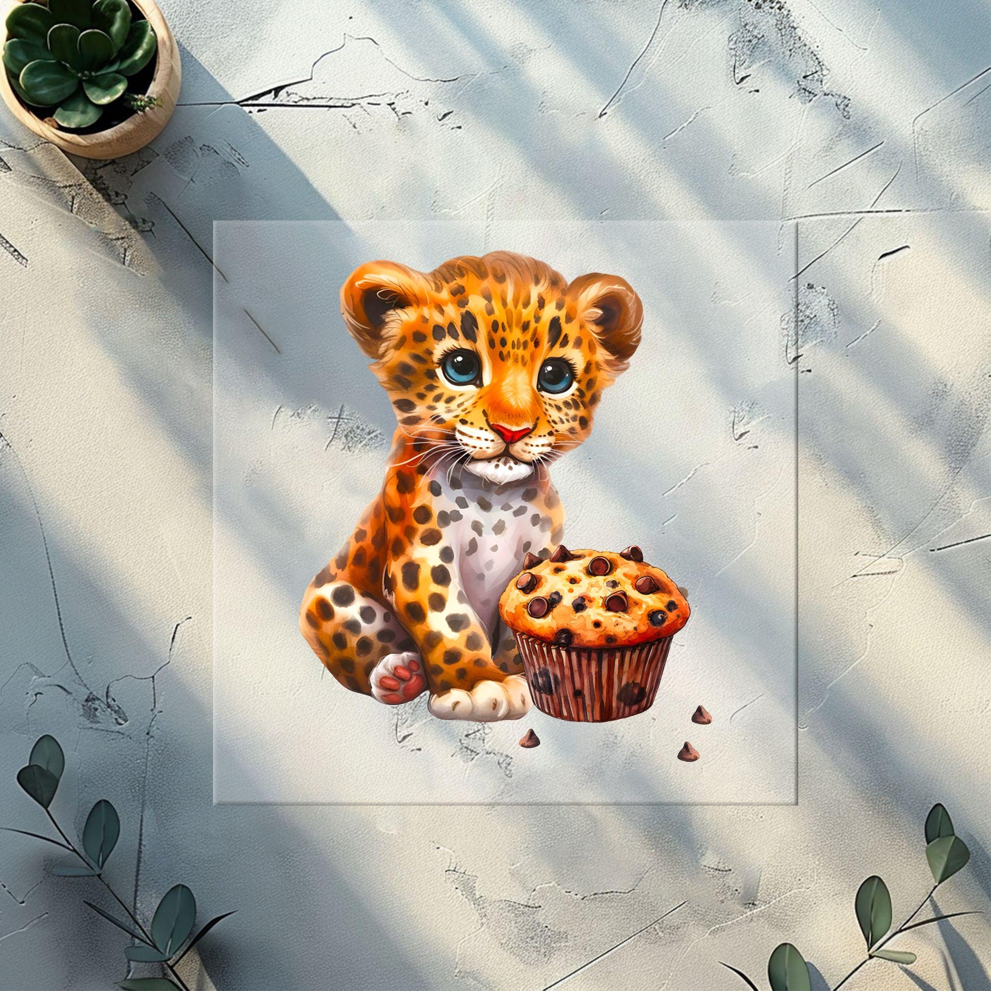Leo mit Muffin Bügelbild DTF Transfer – Baby Leopard Schokomuffin Handmade by Kati