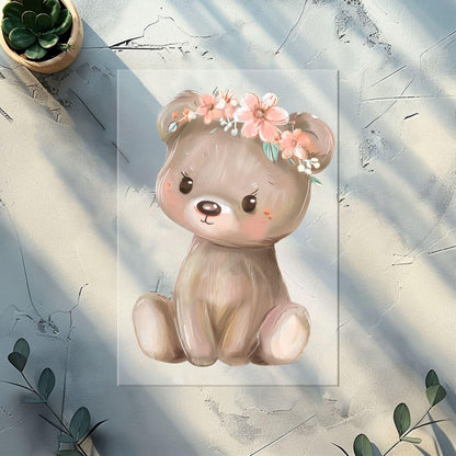 Bär Mädchen Bügelbild DTF Transfer – Bärenmädchen mit Blume Kinderkleidung Handmade by Kati