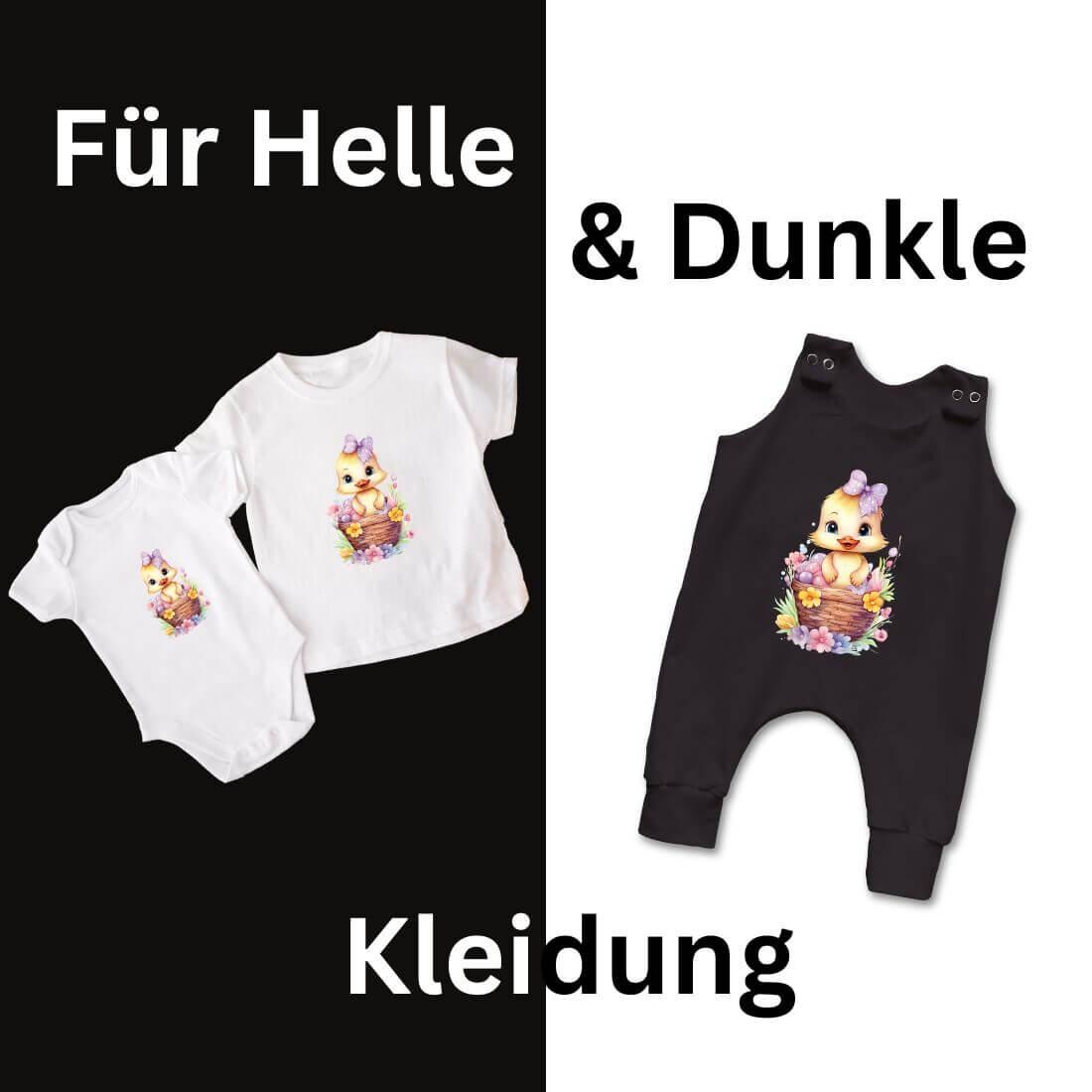 Oster Küken DTF Transfer Anwendungsbeispiel – Glitzer Bügelbild Kindermode