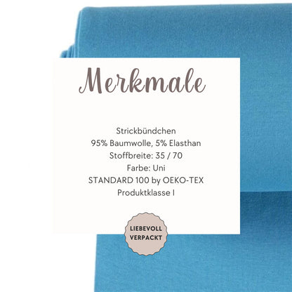 Bündchenstoff azurblau Feinripp Detailaufnahme – Strickbündchen Meterware