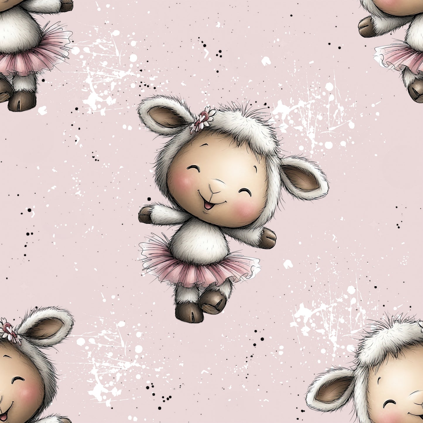 Children's fabric 0.5m French Terry "Dancing Lamb" by the meter