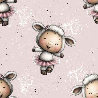 Children's fabric 0.5m French Terry "Dancing Lamb" by the meter