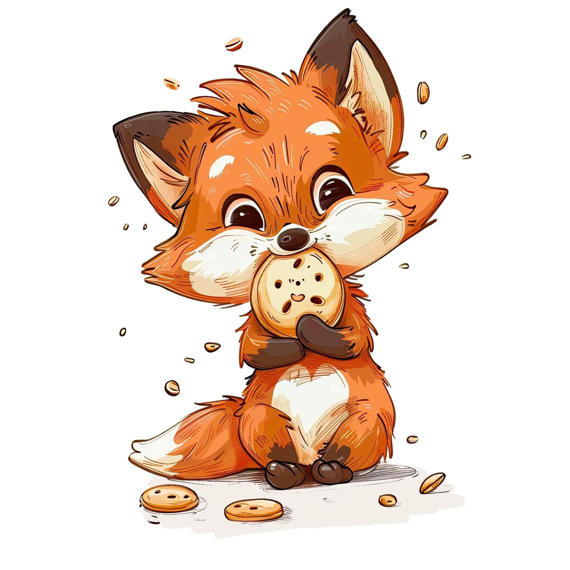 Cookie Fuchs Bügelbild Detail – DTF Transfer Fuchs mit Keks Motiv