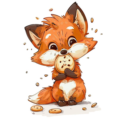 Cookie Fuchs Bügelbild Detail – DTF Transfer Fuchs mit Keks Motiv