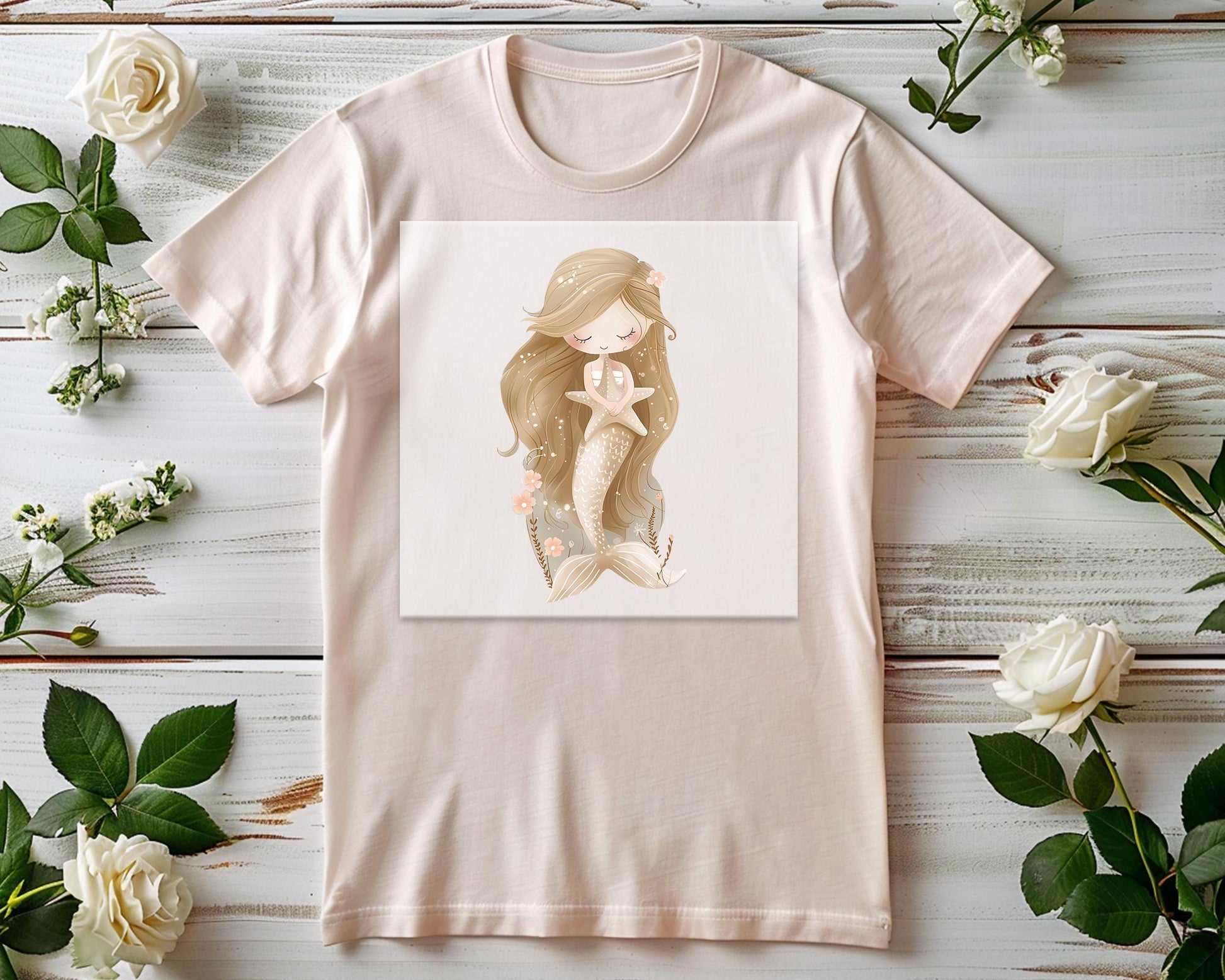 Meerjungfrau Bügelbild auf Stoff – DTF Transfer Applikation Kindershirt