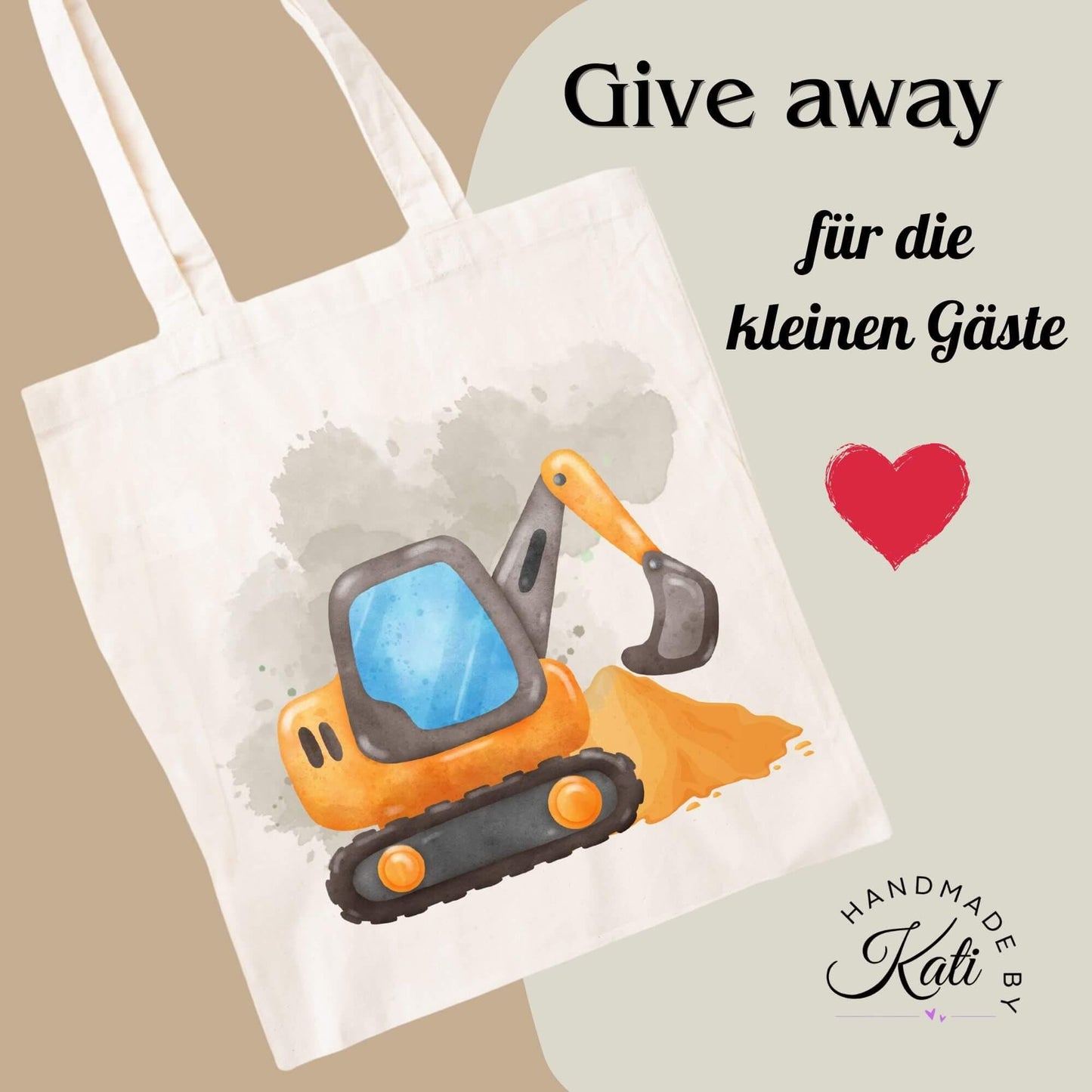 Personalisiertes Gastgeschenk kleine Jutebeutel - Bagger