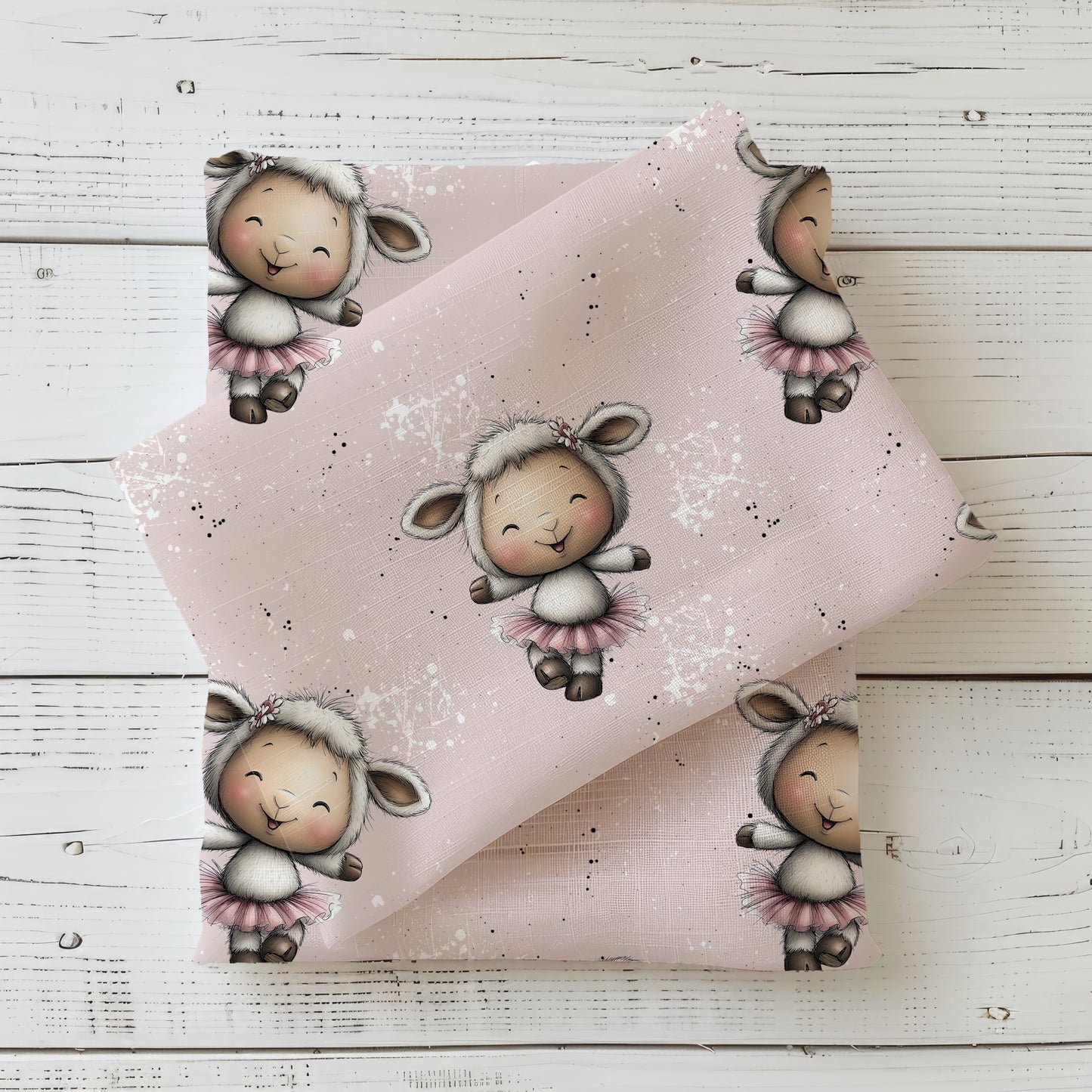 Children's fabric 0.5m French Terry "Dancing Lamb" by the meter