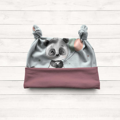 Baby Knotenmütze Panda handgenäht · altrosa · passend zum Strampler Set · Handmade by Kati