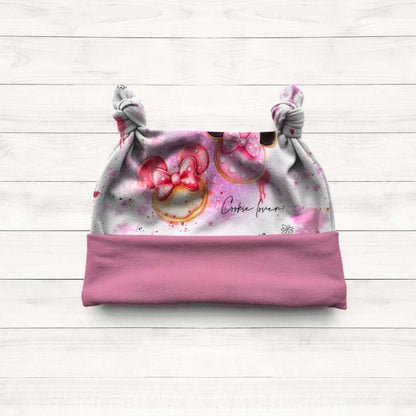 Baby Knotenmütze Cookie Lover handgenäht · rosa · passend zum Strampler Set · Handmade by Kati